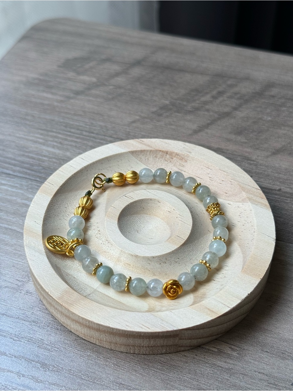 Natural Icy Green Jade Bracelet 7in